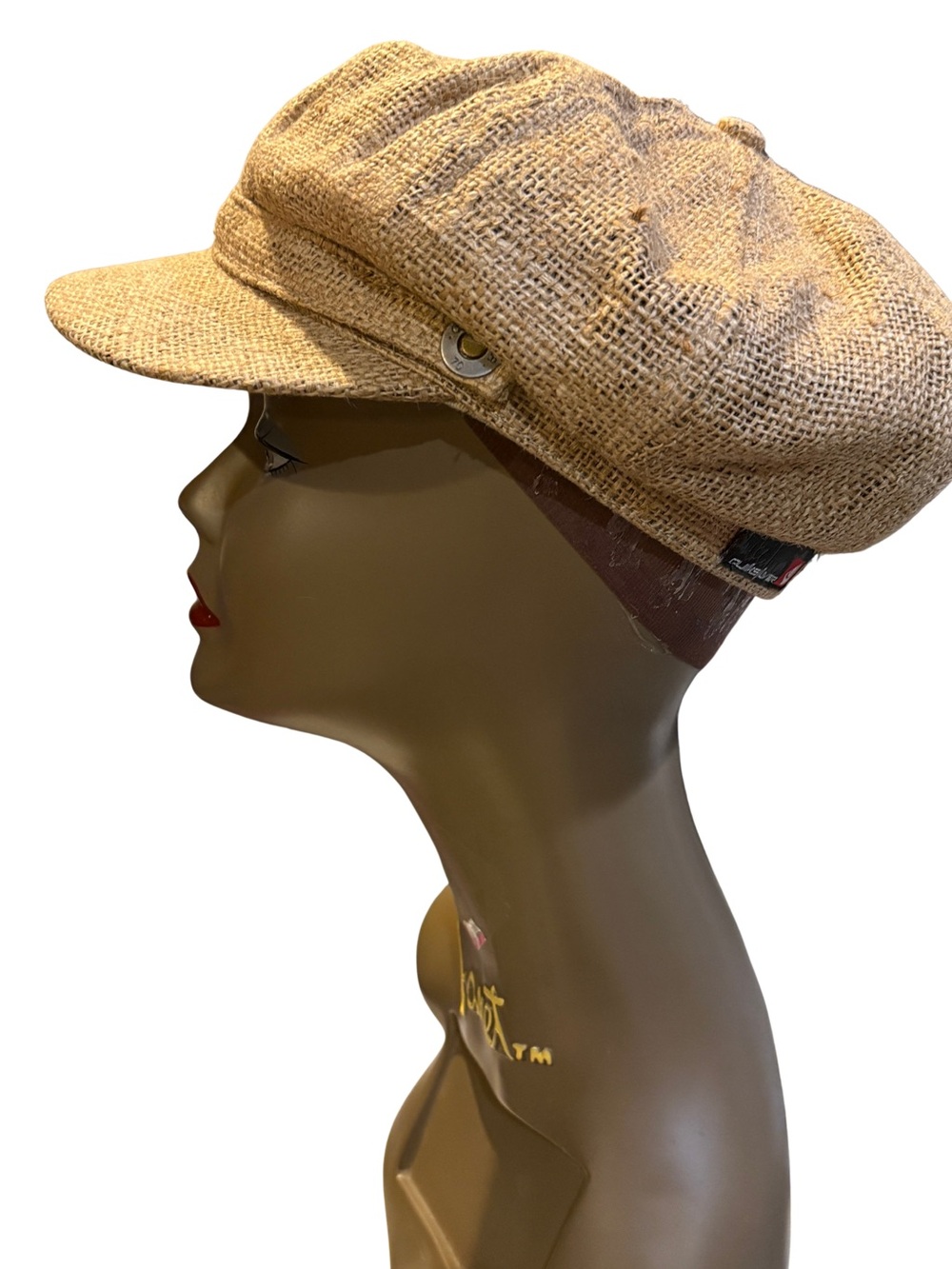 Quiksilver 100% Jute Newsboy Cabbie Hat Tan Woven Cap Size S/M - Picture 8 of 10